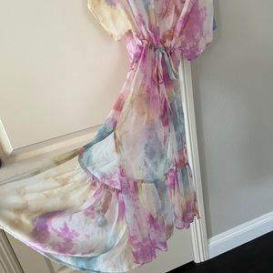 Tie dye, sheer, swimsuit cover. Blues pinks, yellows oranges. So pretty ! New !